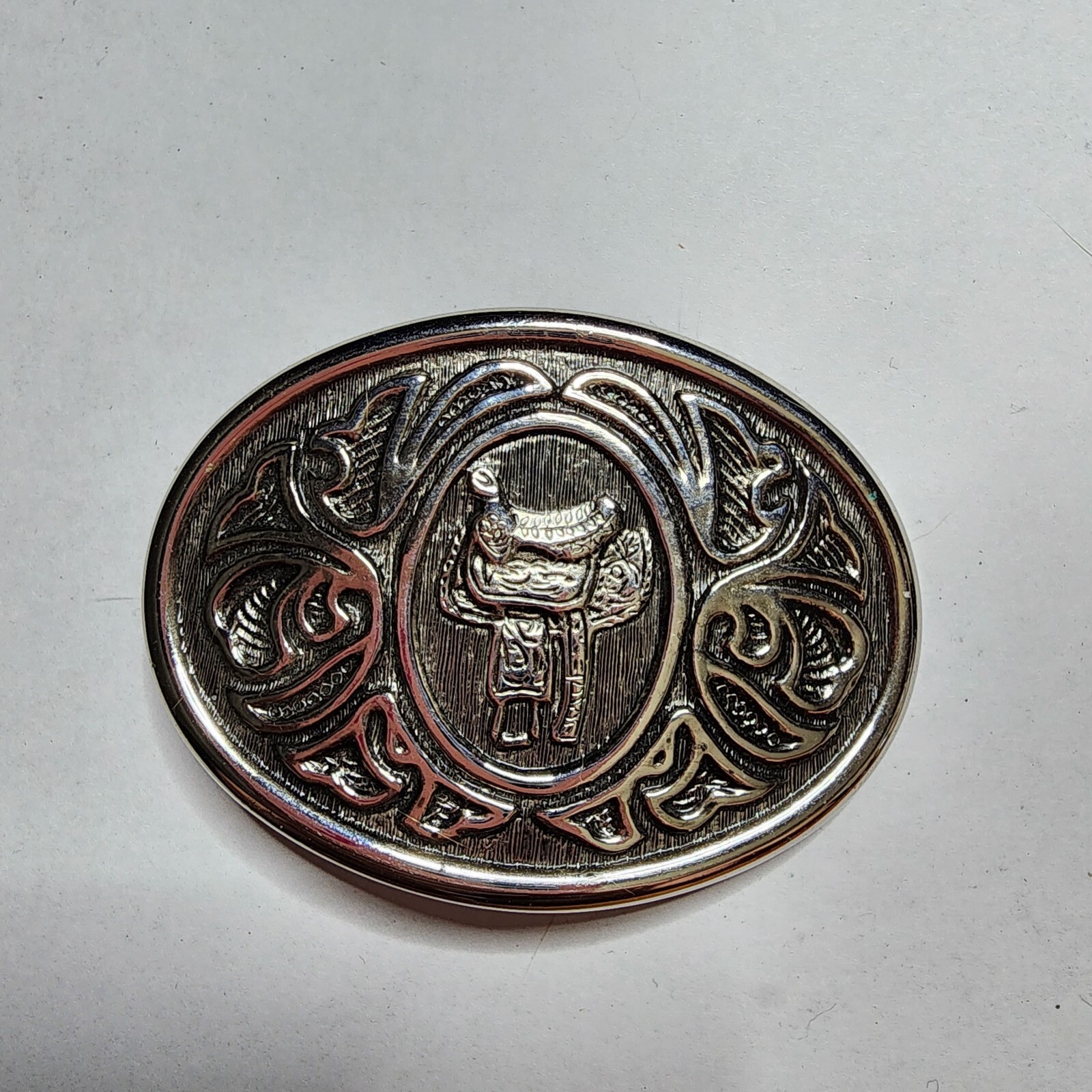 Vintage AVON Metal Silvertone Saddle Engraved Belt Buckle