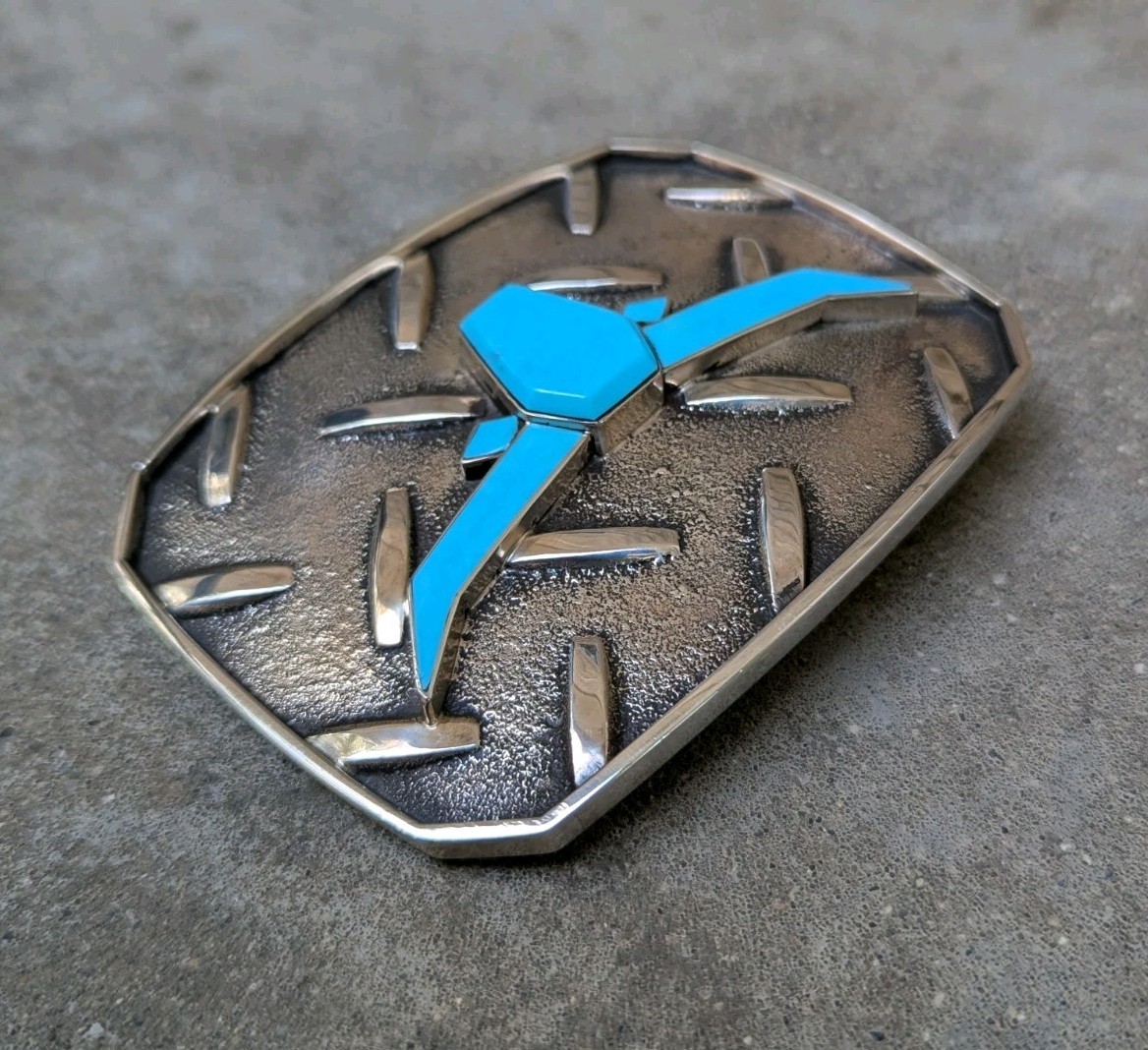 Douglas Magnus Santa Fe Turquoise Longhorn Sterling Diamond Plate Trophy Buckle