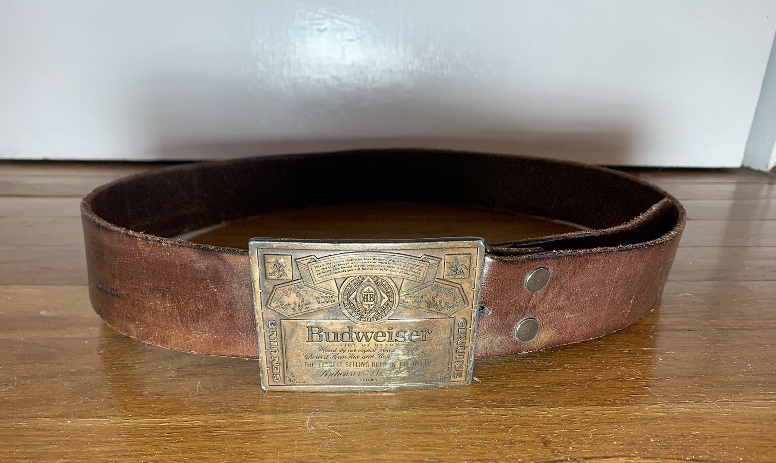 Budweiser Vintage Leather Belt Rodeo Cowboy Country Men’s Belt Western Buckle