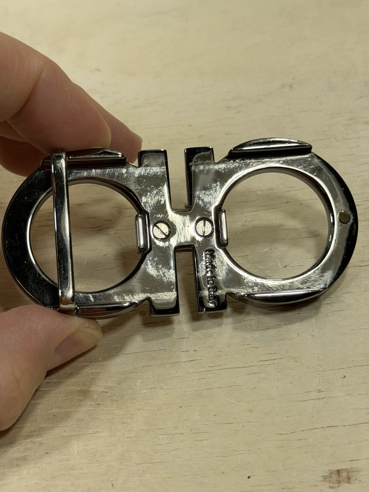 Ferragamo Gancini Silver Double Ring Belt Buckle Made in Italy Buckle Only
