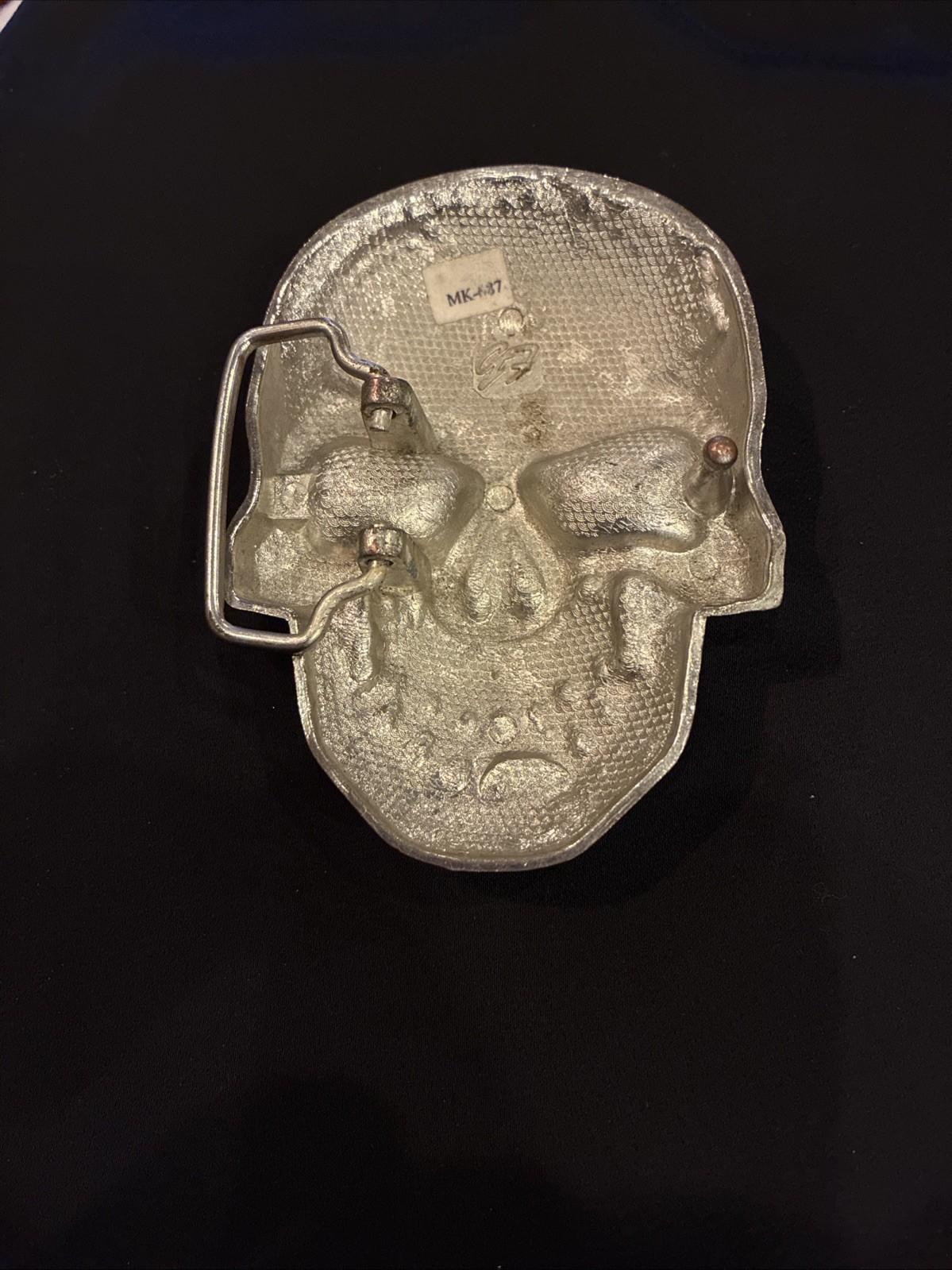 Heavy Rhinestone Skull Belt Buckle Silver Tone Black Enamel Gothic Punk