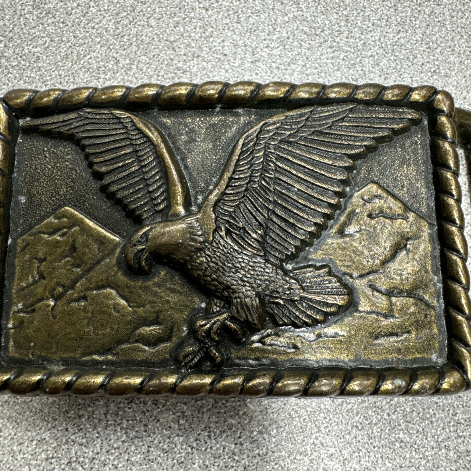 Vintage Brass Eagle Belt Buckle Western Cowboy Americana Mountain Design