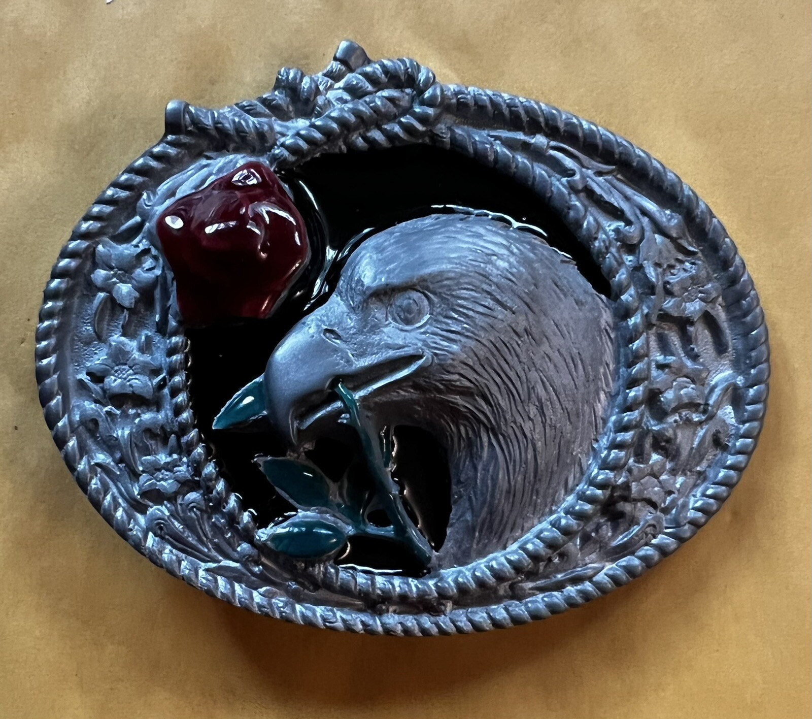 EAGLE ROSE BELT BUCKLE NEW APPROXIMATELY 3 3/8&Prime; X 2 5/8&Prime;