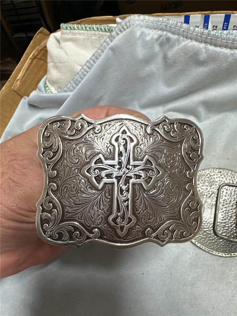 Five Vintage Belt Buckles with Unique Designs, Crosses, etc