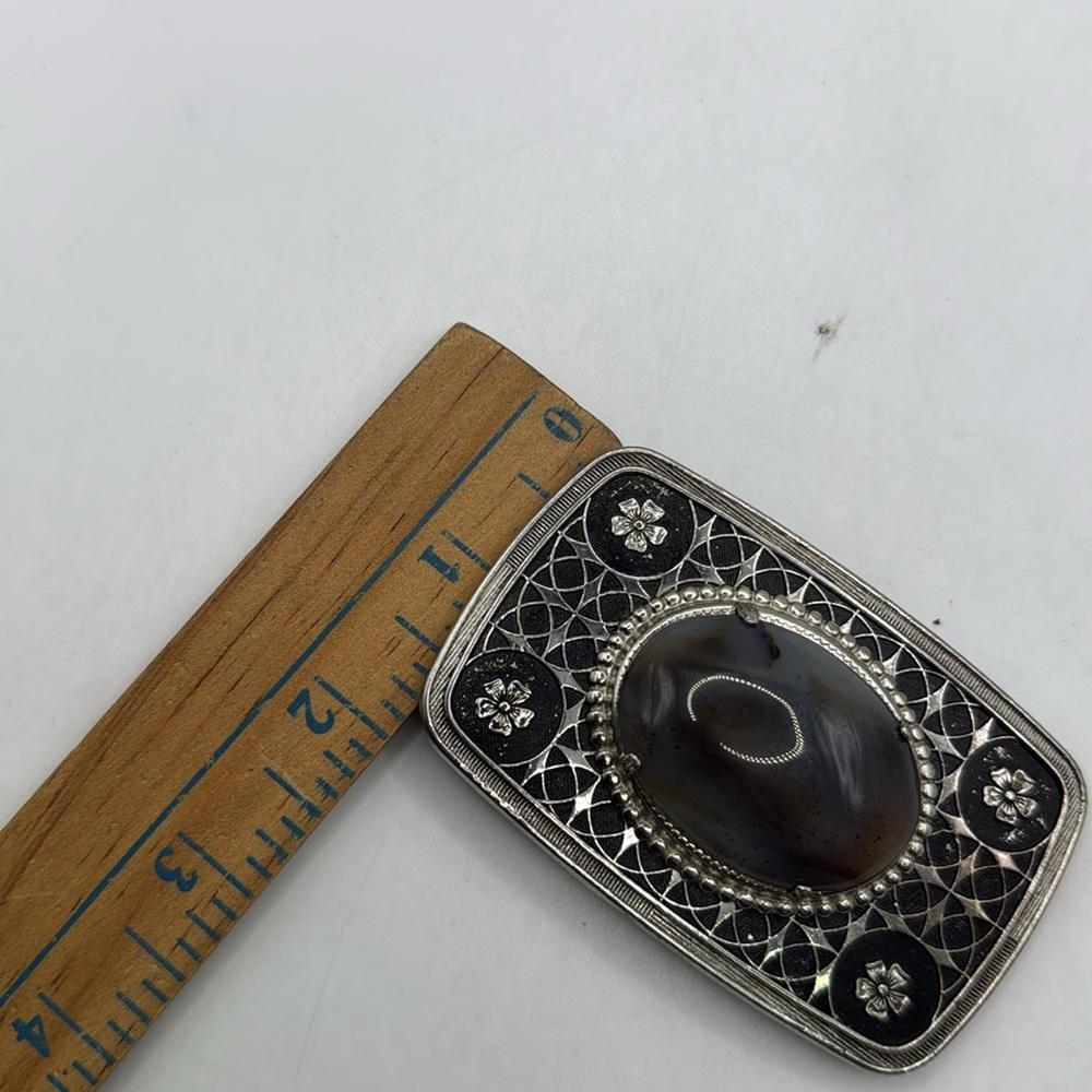 Vintage Gemstone Cabochon Western Belt Buckle Engraved Cowboy Cowgirl Floral
