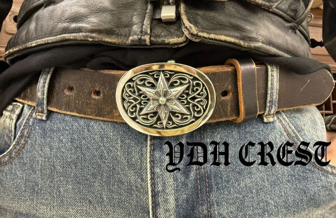 Gothic Star Belt Buckle Silver Tone Ornate Oval Biker 2.4oz【DDKRO】