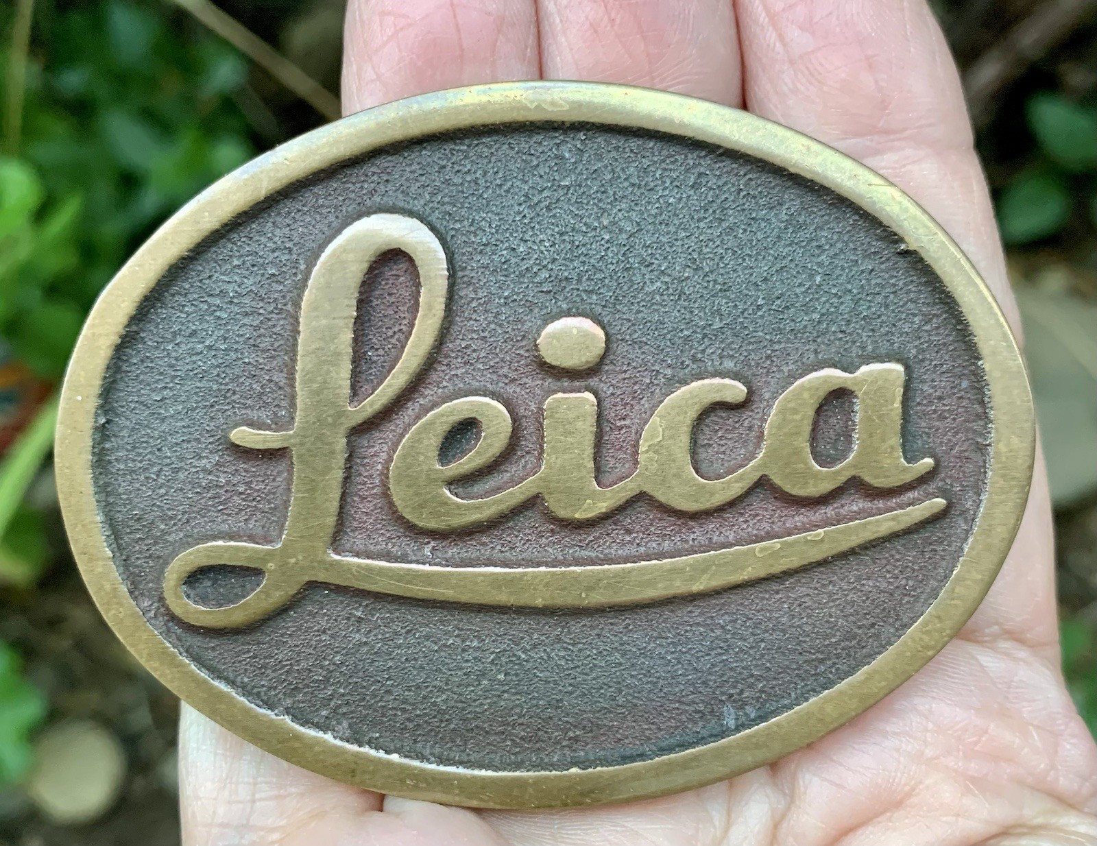 Vntg Leica Camera Belt Buckle Solid Brass 3×2 1/8” Leica Camera
