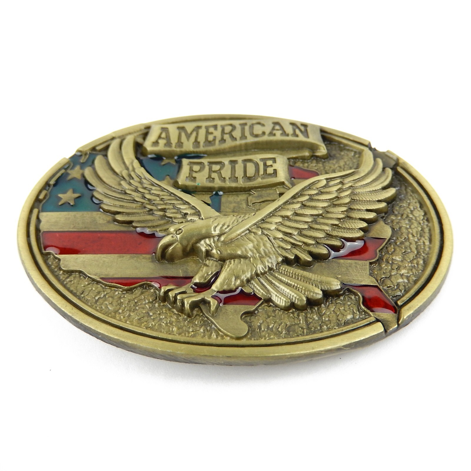 American Pride Flag Eagle Belt Buckle Enamel Color Antique Bronze Fits 1.5&Prime; Belt