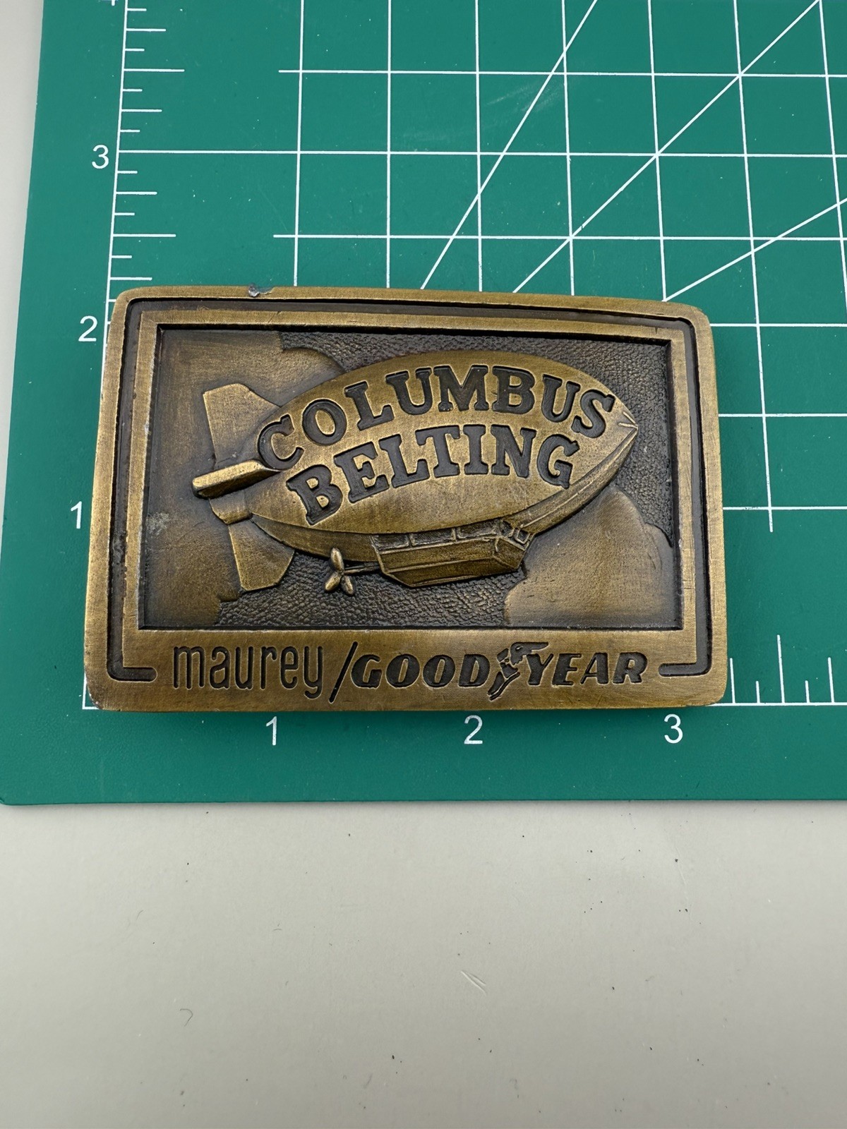 Columbus Belting Goodyear Blimp Belt Buckle Heavy Cast Brass Industrial