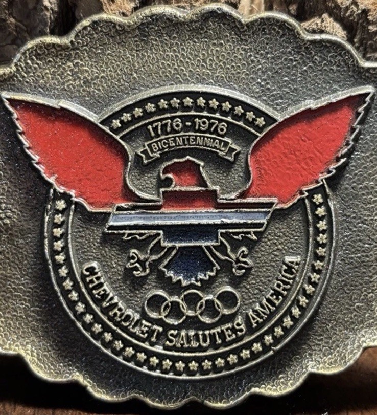 1976 Chevrolet Bicentennial Belt Buckle Chevy Eagle Logo R Roberts USA RARE GMAD
