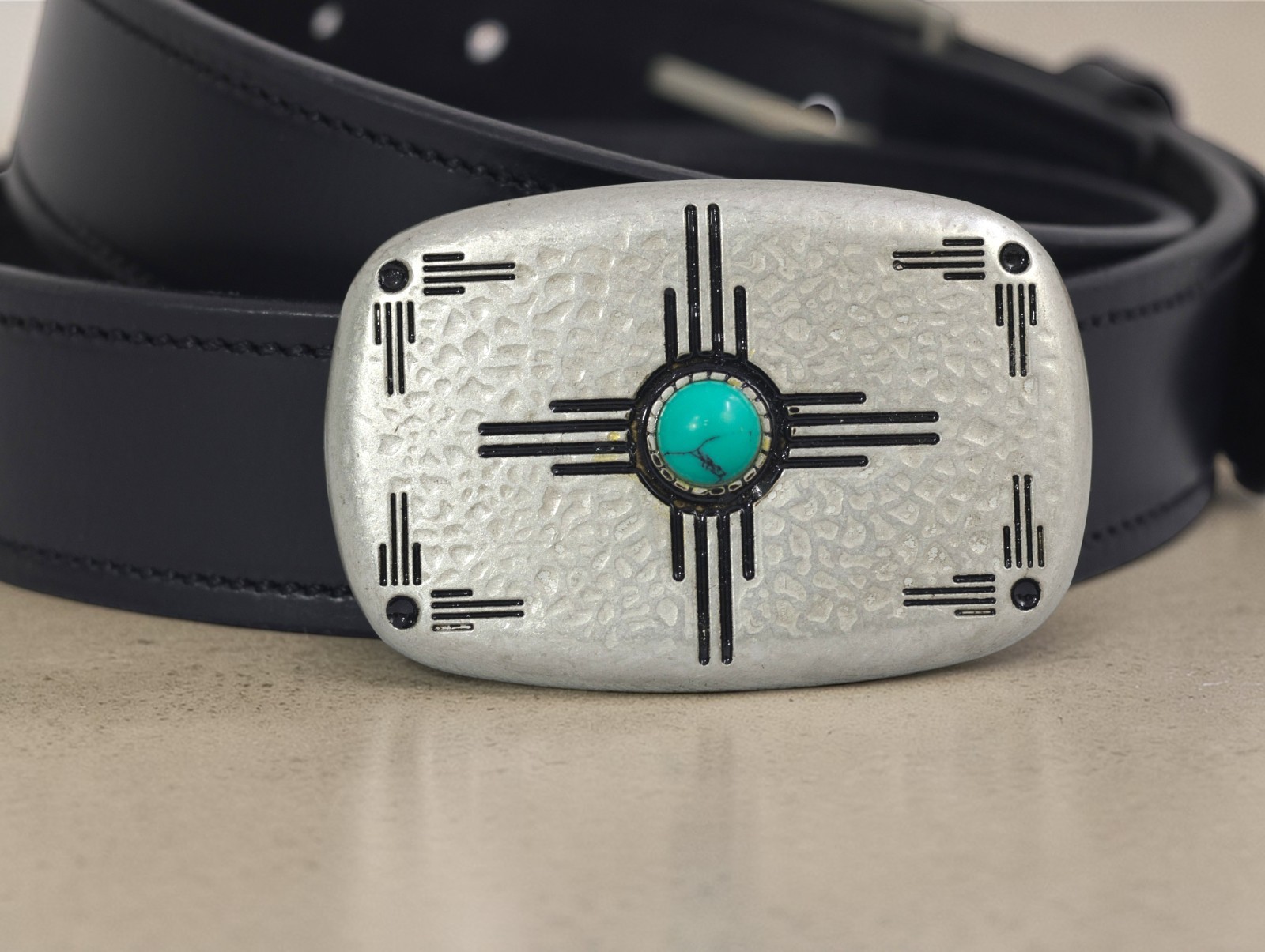 Western Turquoise Belt Buckle | Vintage Silver Cowboy | Rodeo Buckle For Men