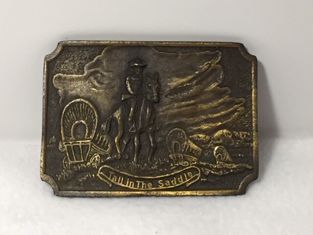 Belt Buckle Pioneer Cowboy Tall in the Saddle Brass Buckle Vintage