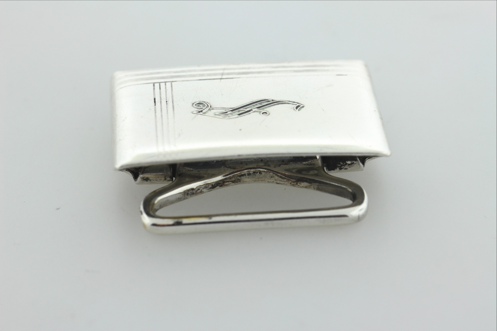 Antique Hickok Sterling Silver 925 Art Deco Belt Buckle with Black Enamel &lsquo;S&rsquo;