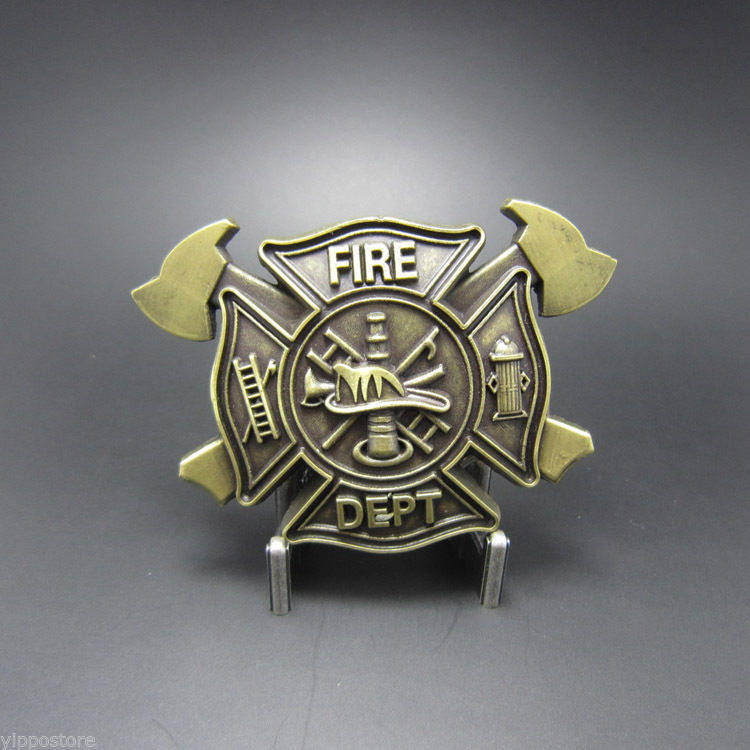 Antique Brass Plated Fire Firefighter Belt Buckle
