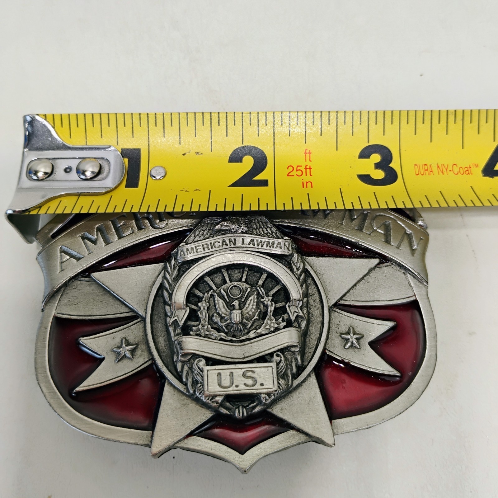SISKIYOU Red Enamel Belt Buckle American Lawman Vintage 1986 Law Enforcement