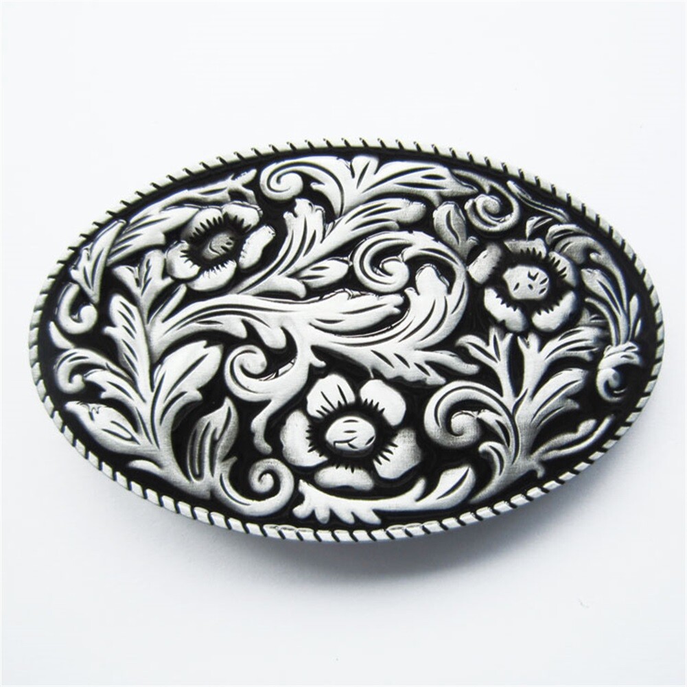 Vintage Black Enamel Cowboy Cowgirl Flower Oval Belt Buckle also Stock in US