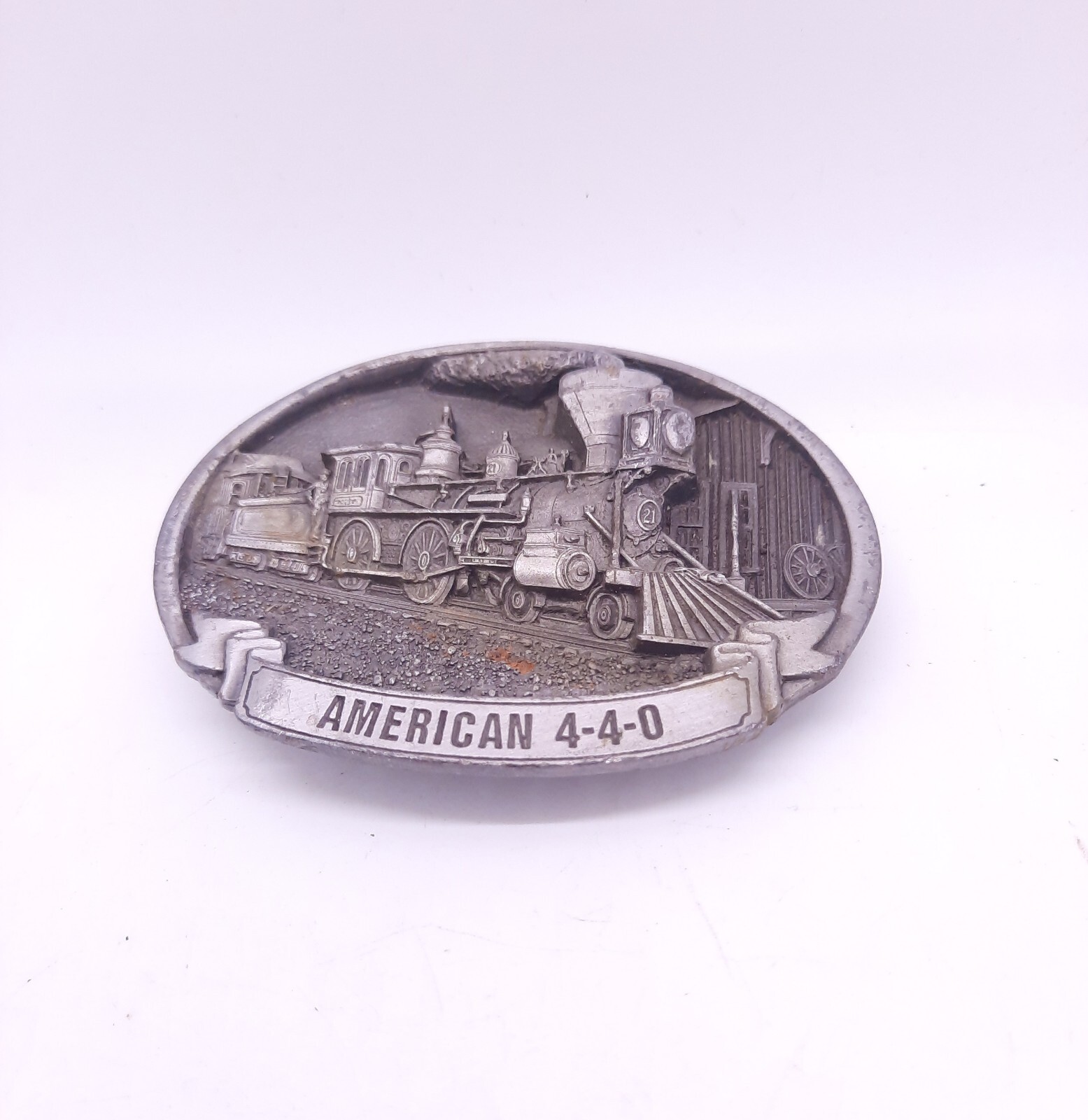 Vintage American 4-4-0 Steam Locomotive Belt Buckle 1987 C+J CJ1440 Railroad