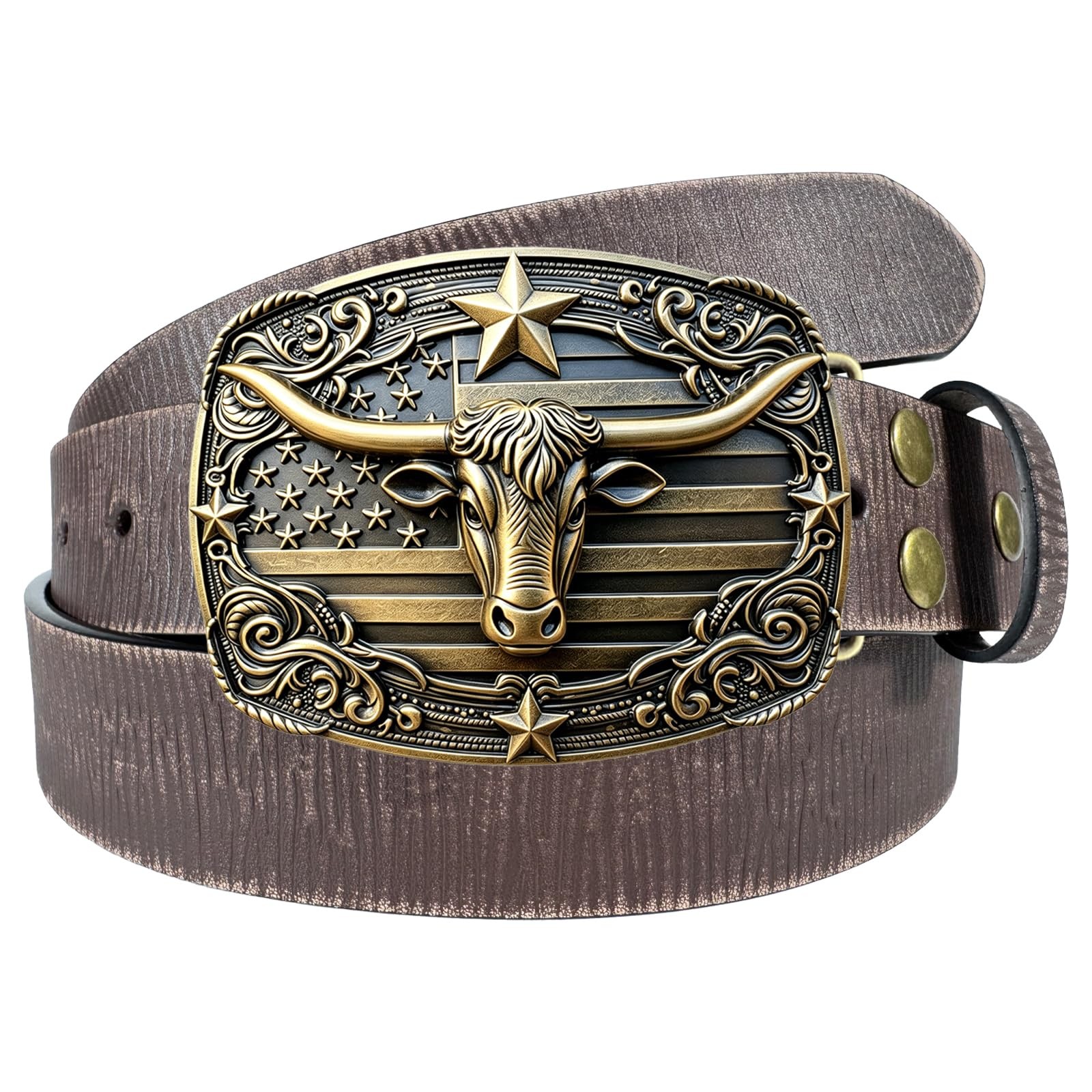 GRAERRY Western Cowboy L – Fit Waist Size 38&Prime;-41&Prime;, Bronze Bull/Brown Belt