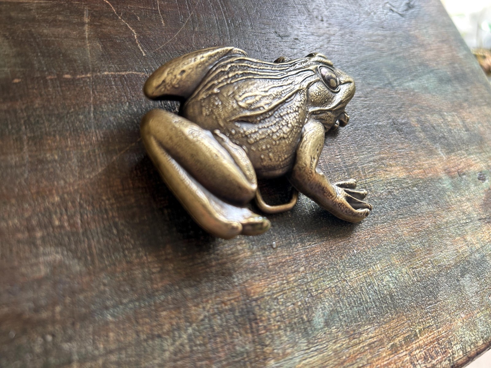 Brass Frog Belt Buckle Large Bullfrog Lily Pad Western Cowboy Design
