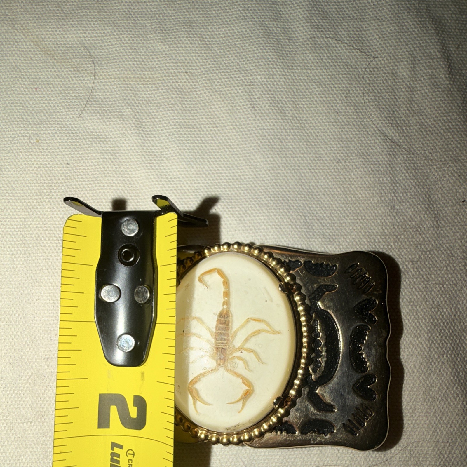 Vintage 1980s Gold Tone Western Belt Buckle Scorpion Cameo Cowboy Unisex