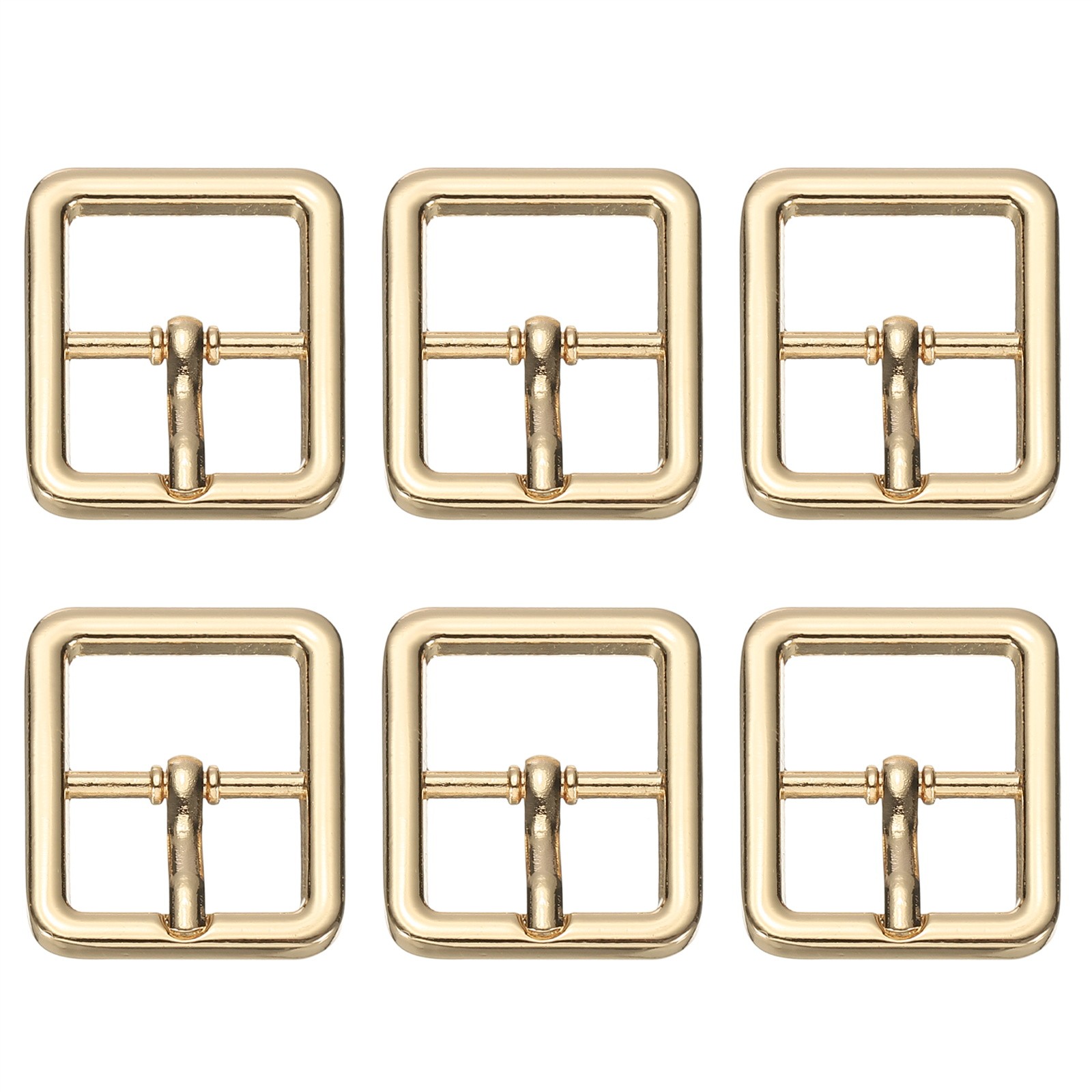 6 Pcs 0.8 Inch Single Prong Buckle Square Center Bar Buckle, Gold Tone