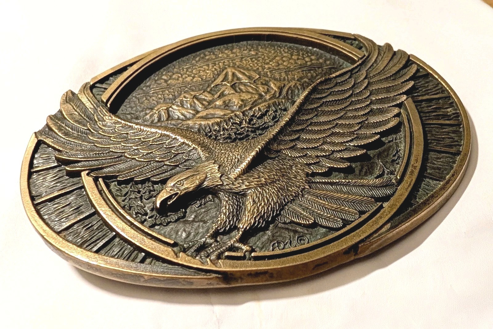 Vtg Montana Silversmiths Solid Brass Belt Buckle Eagle Mountain Low Serial 0146
