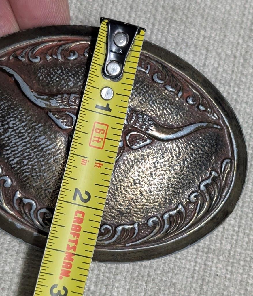 vintage 1970s belt buckle BRASS copper STEER bull texas WESTERN cowboy rodeo