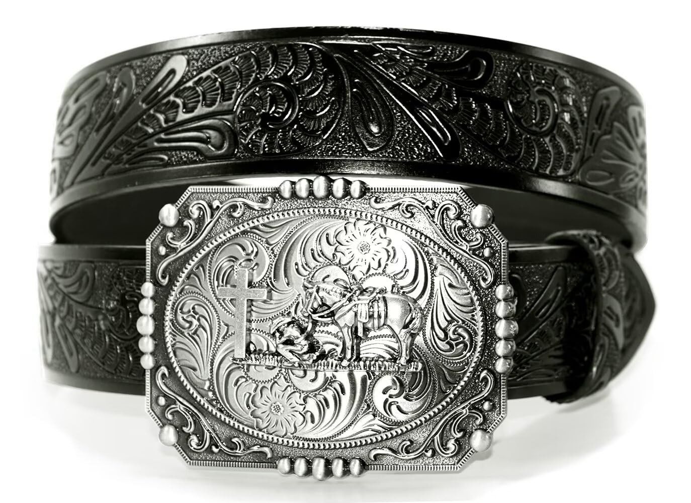 GURANSE Cowboy Belts 105CM(waistline:34&Prime;-36&Prime;), Acanthus Prayer Silver