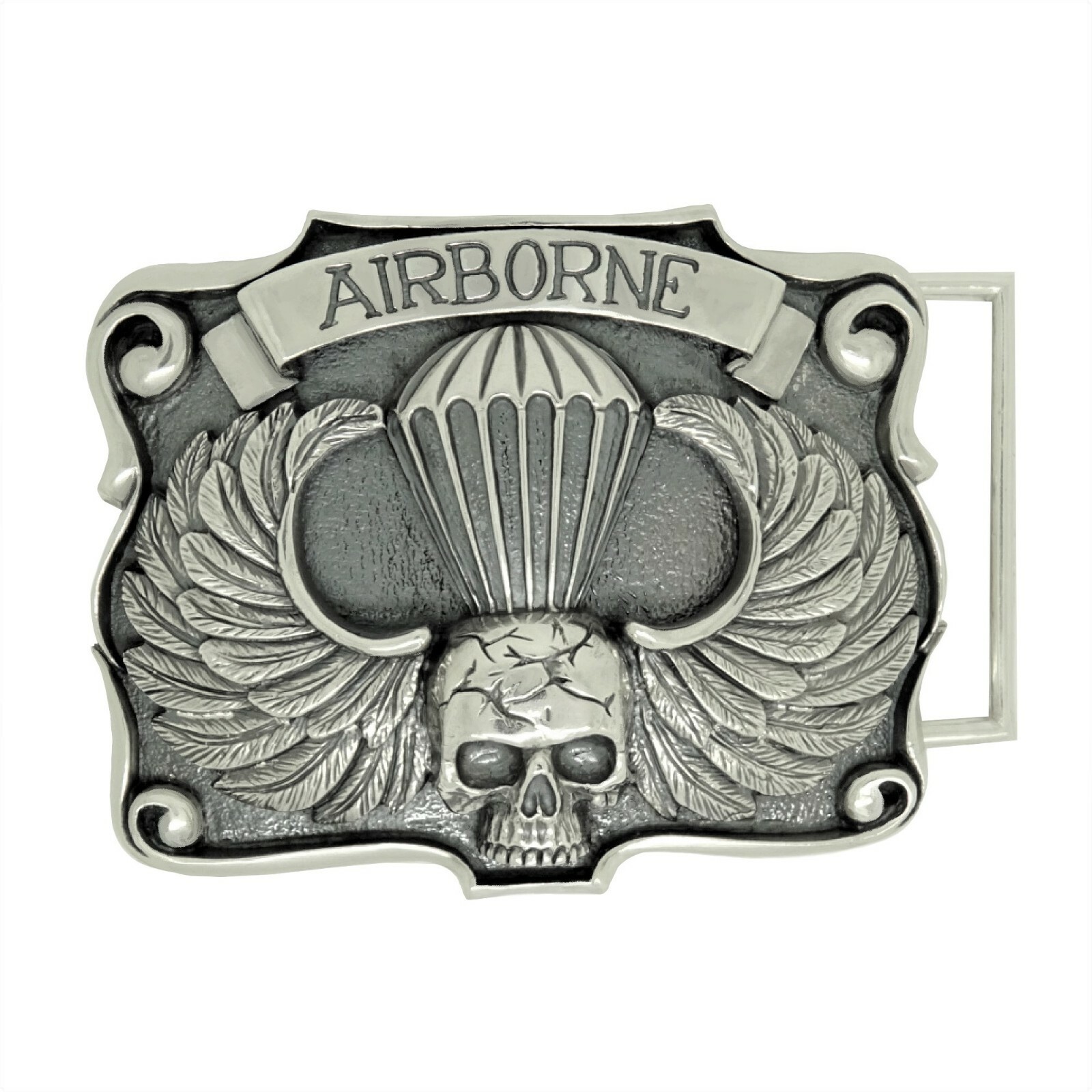 Airborne Sterling Silver 925 Skull Belt Buckle US Army Ranger Parachutist