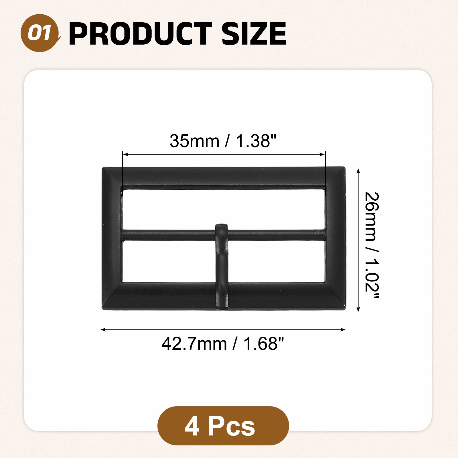 4Pcs Belt Buckle, 1.38&Prime; Single Prong Rectangle Buckles, Matte Black