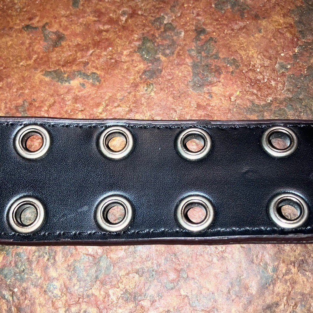 Reversible Brown/Black Leather Belt with Metal Studs and Silver Buckle