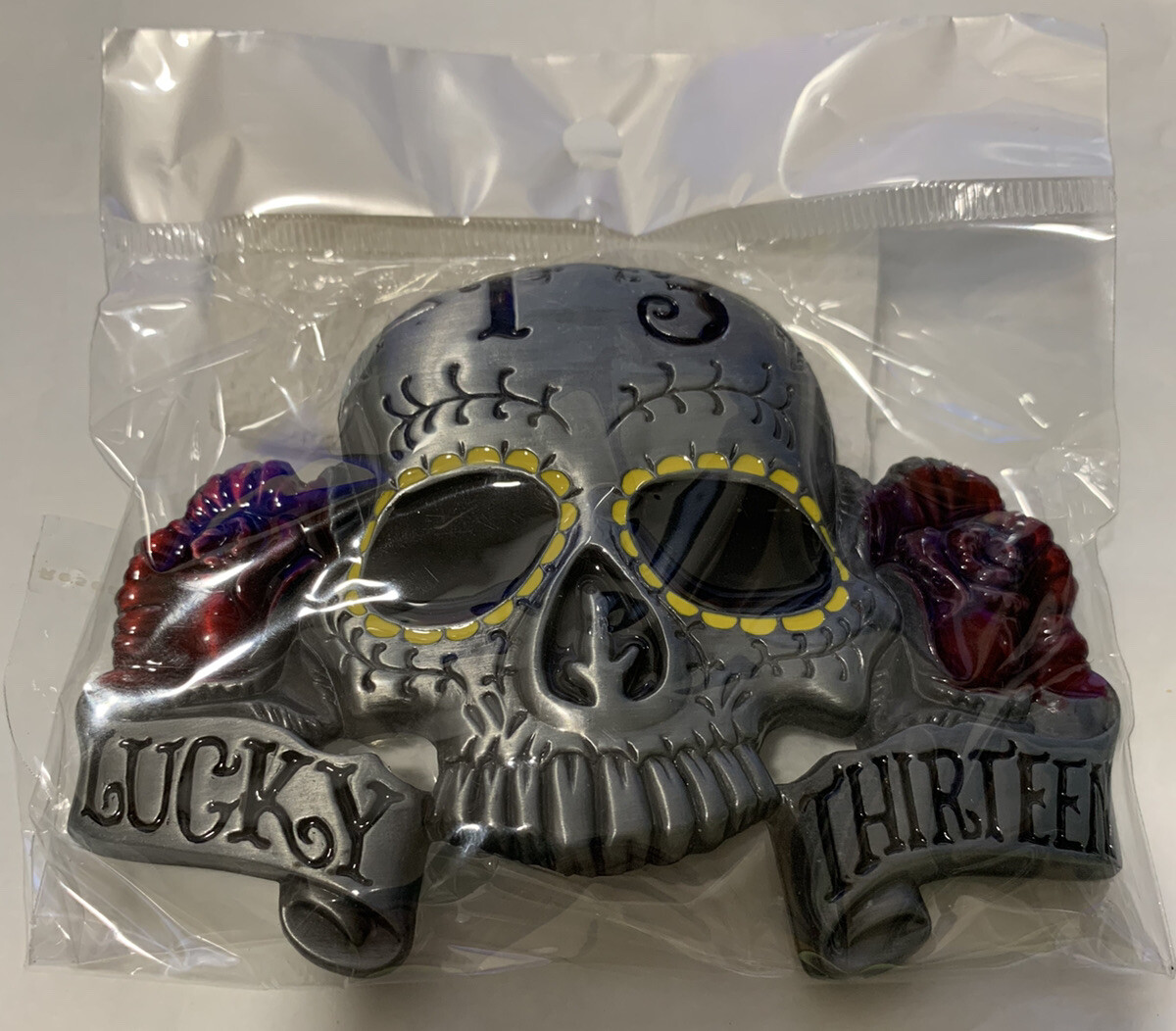 Lucky 13 Lg Skeleton Reproduction Skull Head Lg Eyes Belt Buckle 3 3/8&Prime; X 4 1/2&Prime;