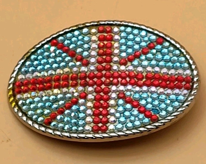 British Flag Belt Buckle Red Blue & Silver Rhinestones Union Jack