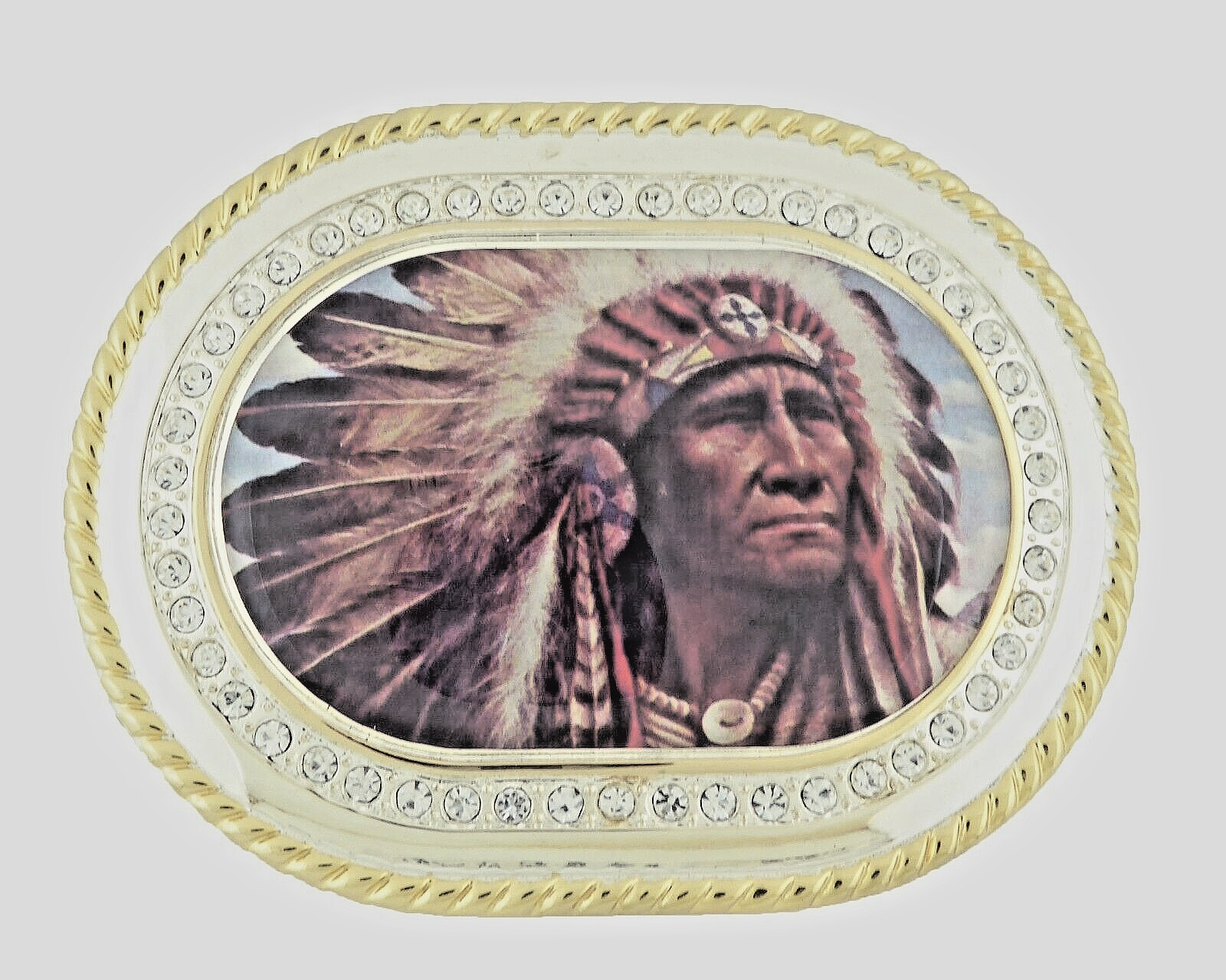 Indian Chief Belt Buckle Men Women Vintage Head Native American Gold Metal Bling