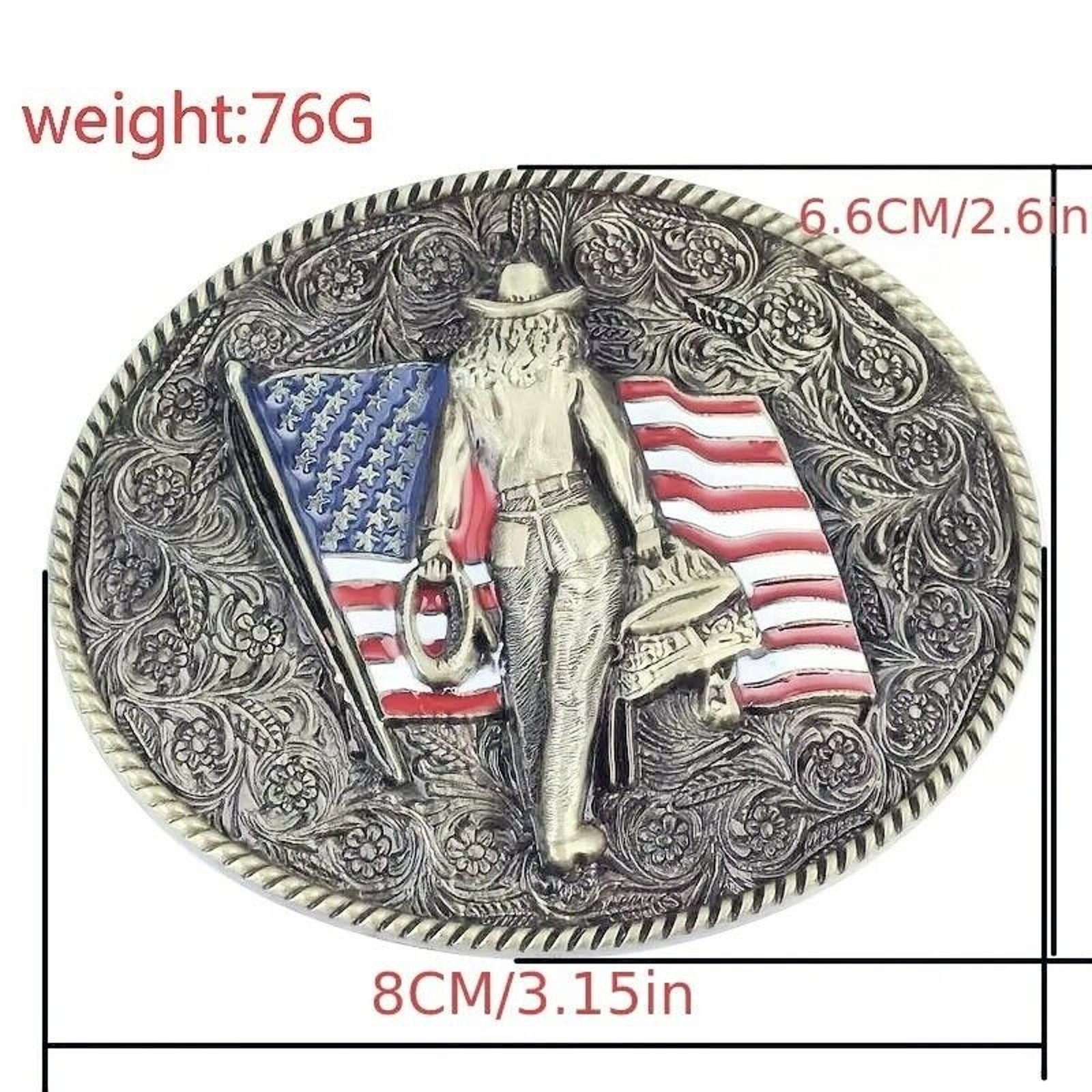 Western Cowgirl Rodeo Roper Silver Tone Cowboy Belt Buckle • American Flag