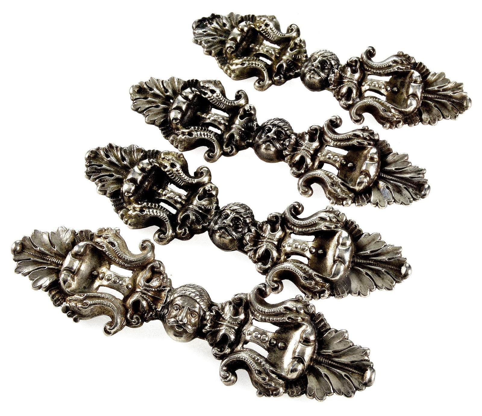 ANTIQUE AUSTRO-HUNGARIAN HERMANN RATZERSDORFER SET OF 4 SILVER CAPE BUCKLES