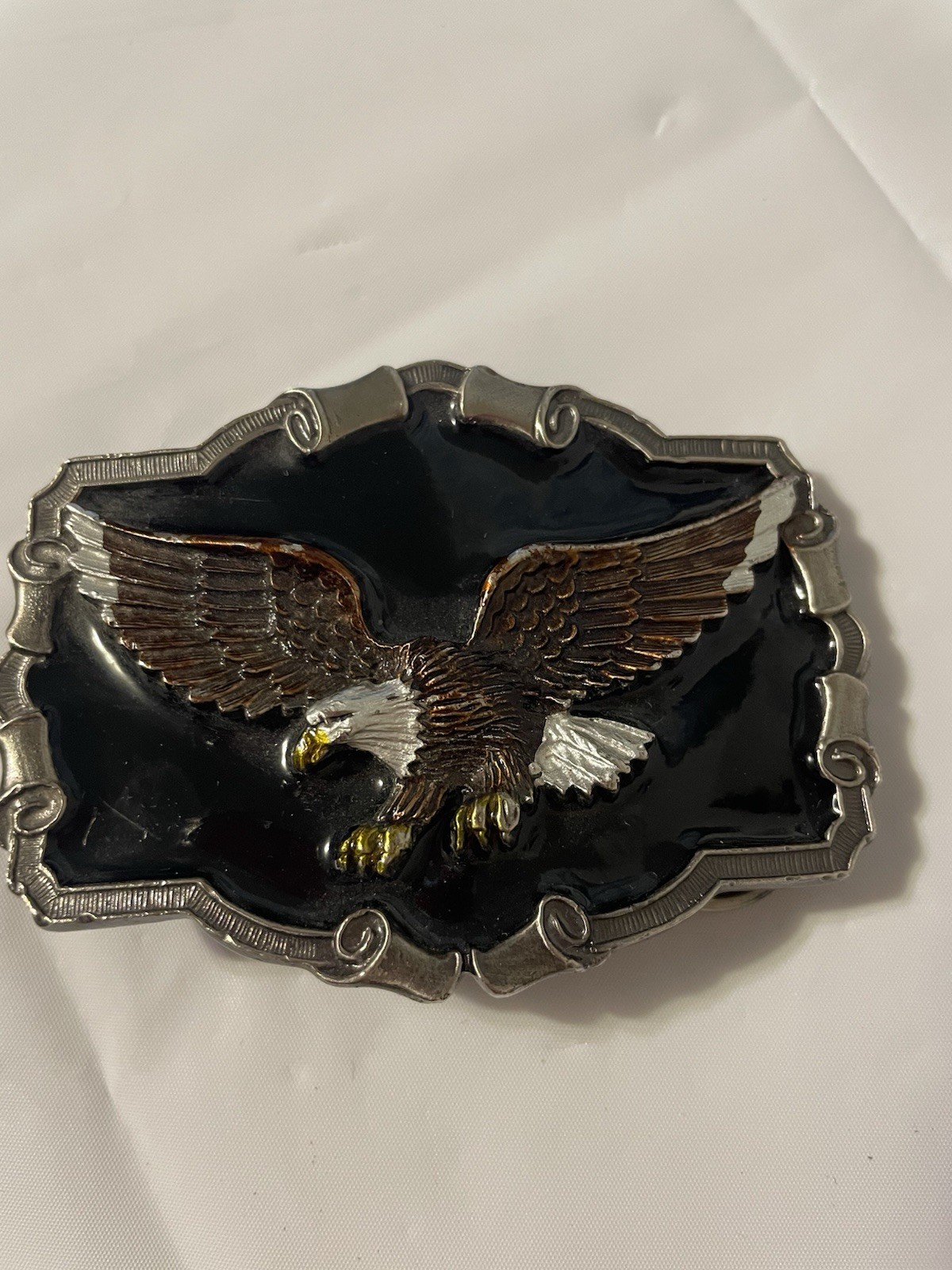 1983 American Eagle Theme Belt Buckle Black Lacquer -Heavy, Serial #OD1243