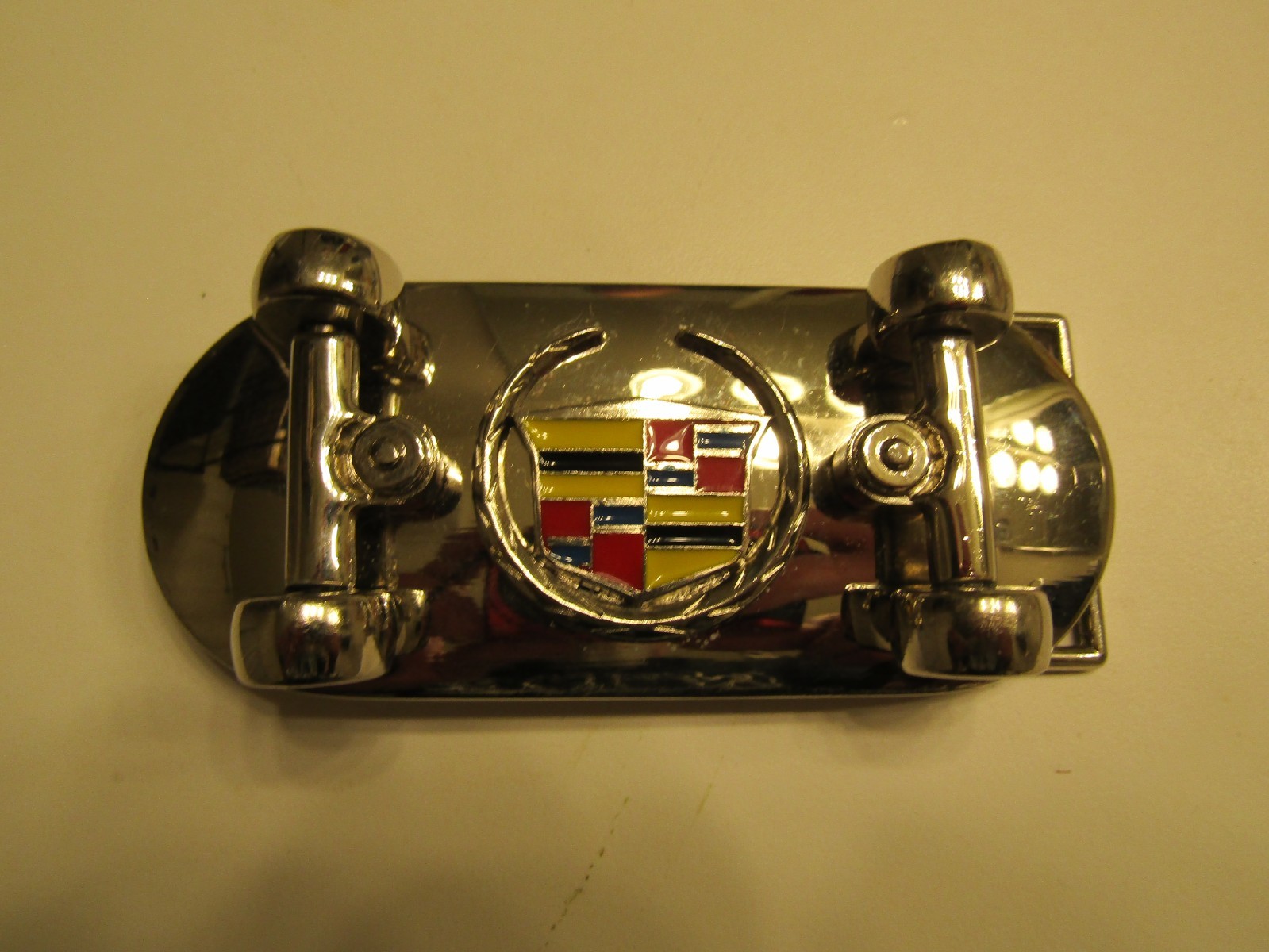 Skateboard Shaped Metal Belt Buckle With Cadillac Emblem