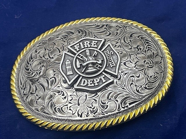 Firefighter FD Fire Department Western Style Buckle (Pewter)