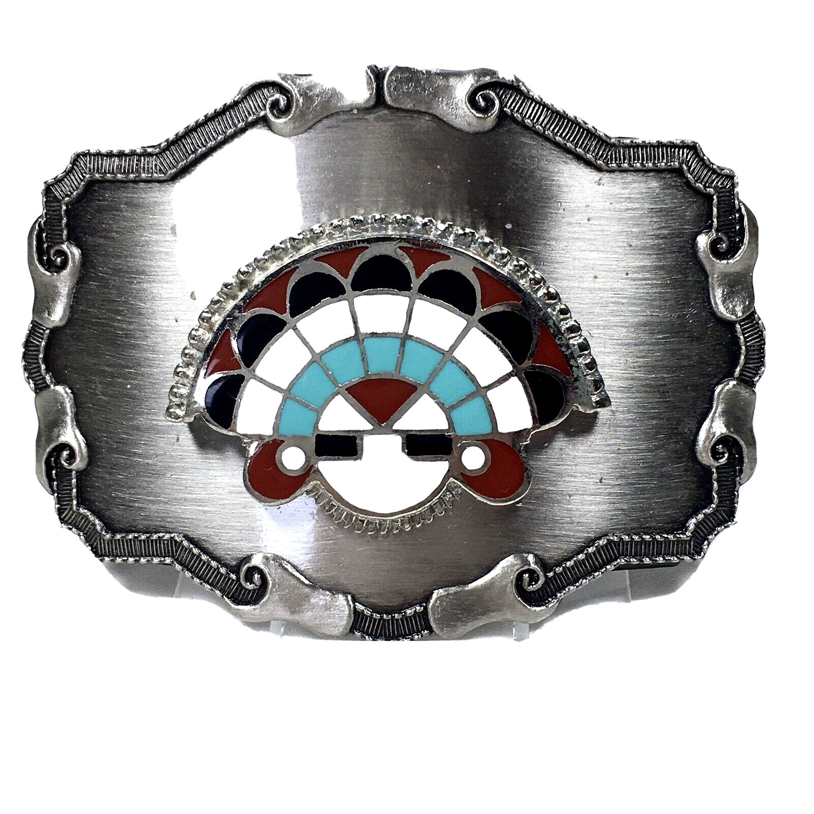 Men&rsquo;s Belt Buckle Enamel Sun Face Southwestern Tribal Style Blue Red Black