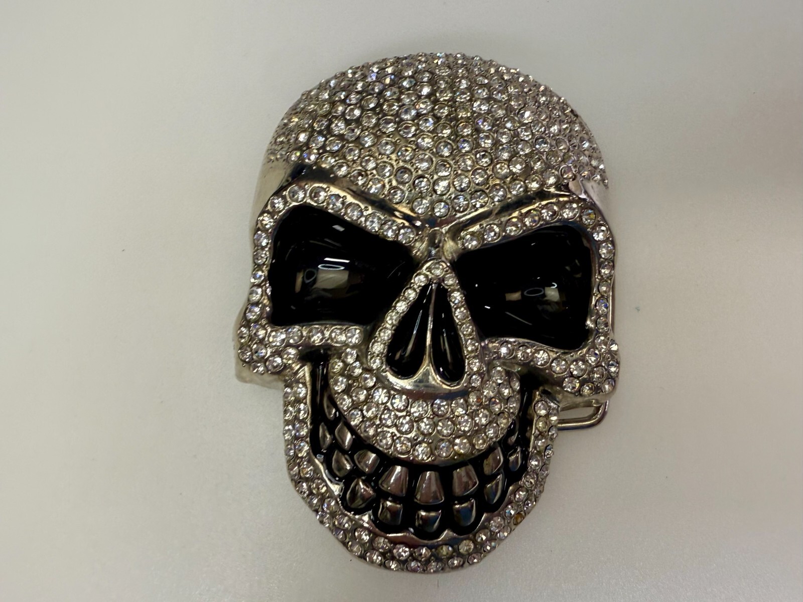 Cool Smiley Skull Head Clear Bling Rhinestones Halloween Gothic Punk Belt Buckle