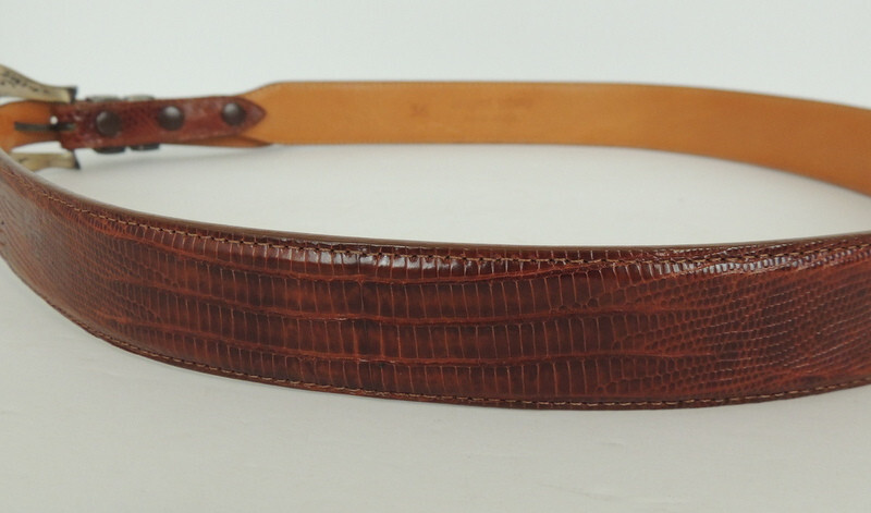 Chacon Sterling Buckle Genuine Lizard Belt Made In USA Mens 36 Marked Sterling
