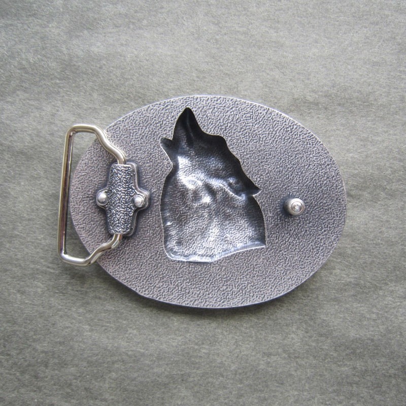 Original Antique Silver Howling Wolf Western Metal Belt Buckle