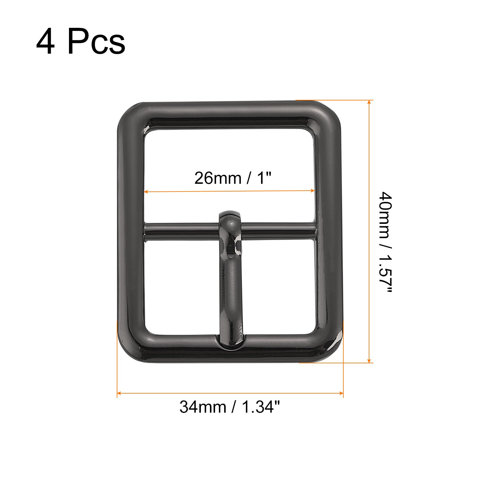 4Pcs 1&Prime; Single Prong Belt Buckle Square Center Bar Buckles for Belt Black