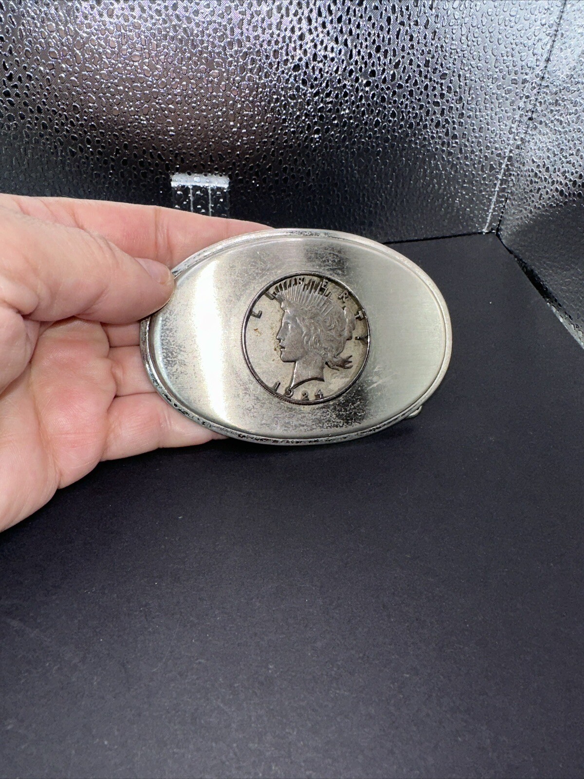 1924 Peace Silver Dollar Cutout Coin & Ornate Belt Buckle
