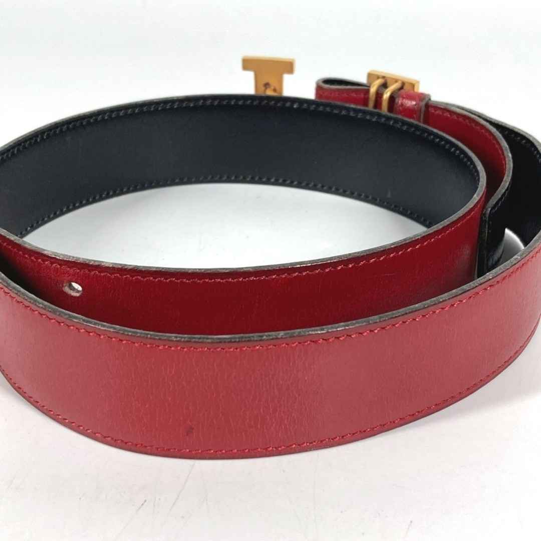 Hermes H Belt Vintage Buckle Leather G Engraved Red Black