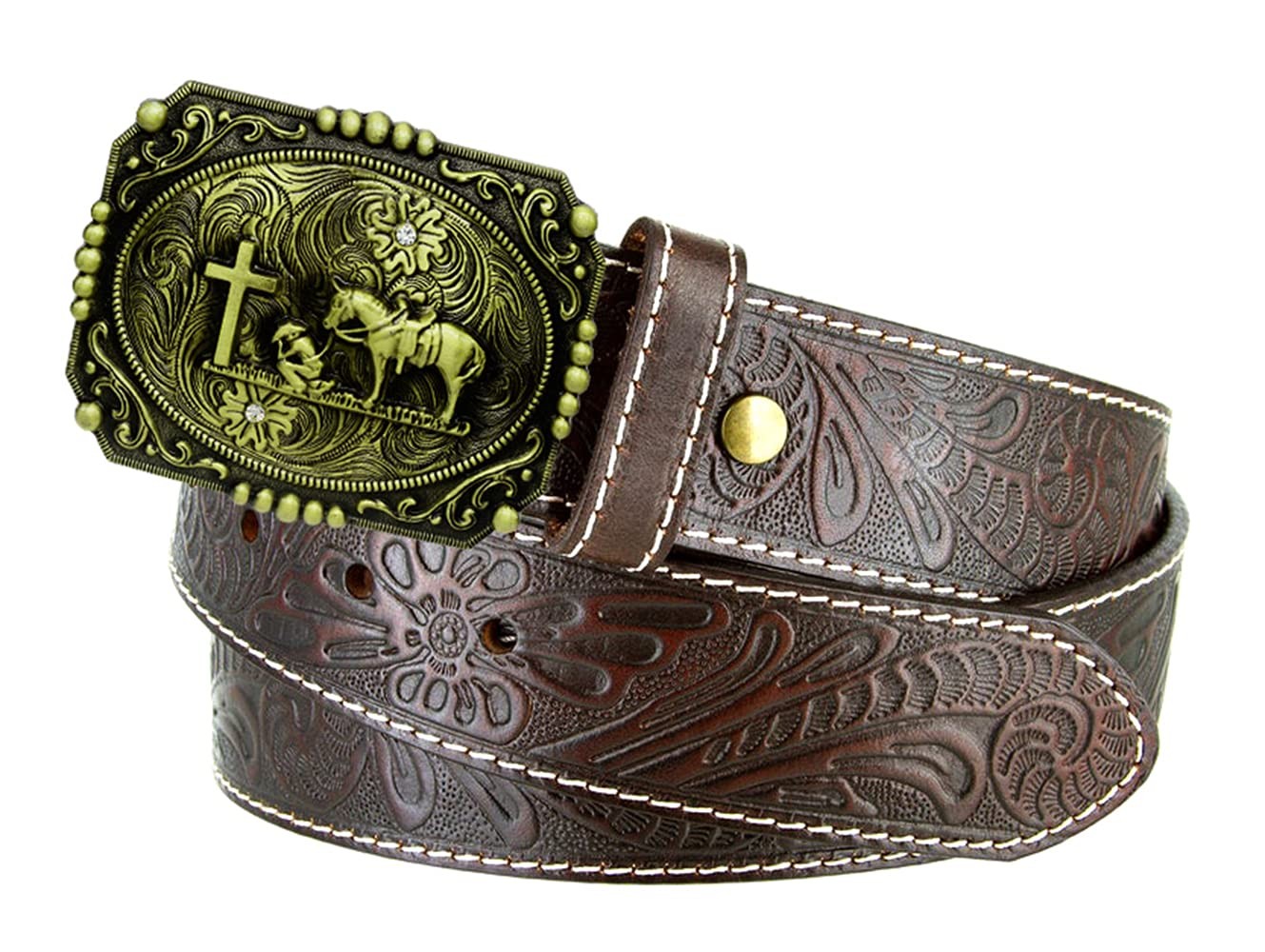 Religion Cross Cowboy Kneeling Prayer And Horse Design Belt Buckle
