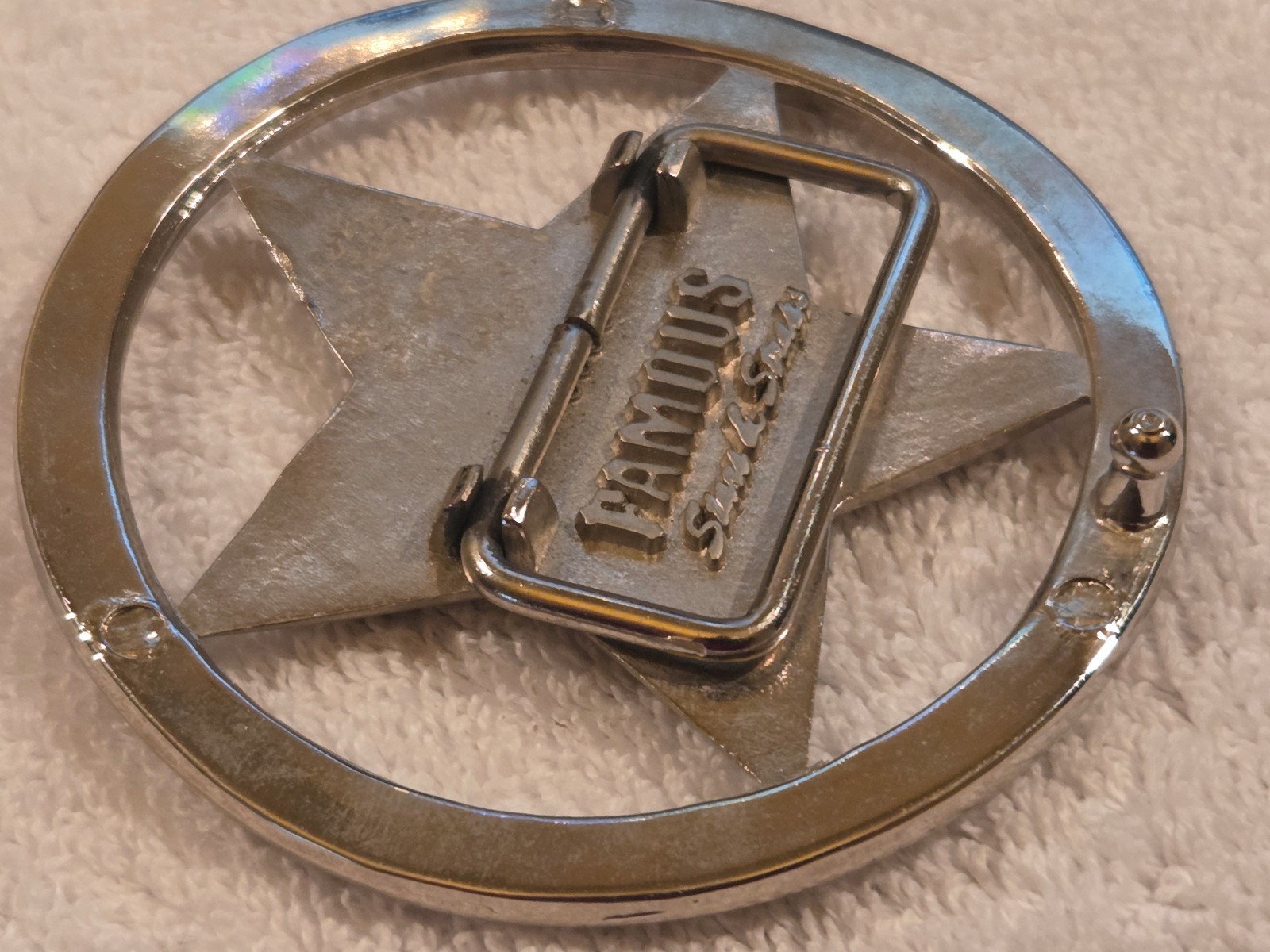 Famous Stars and Straps Belt Buckle Five Point Star Chrome Silver VINTAGE