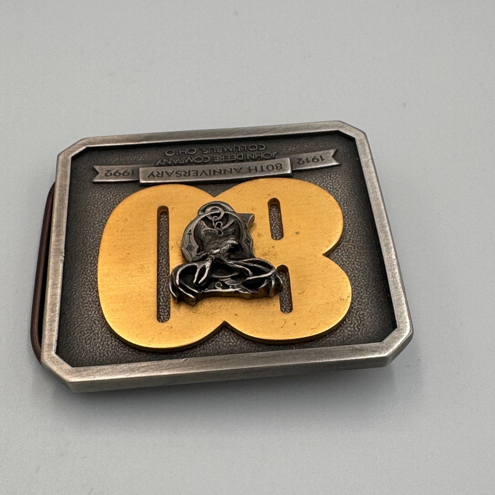 Vintage John Deere 80th Anniversary Belt Buckle Columbus Ohio 1912-1992 #699