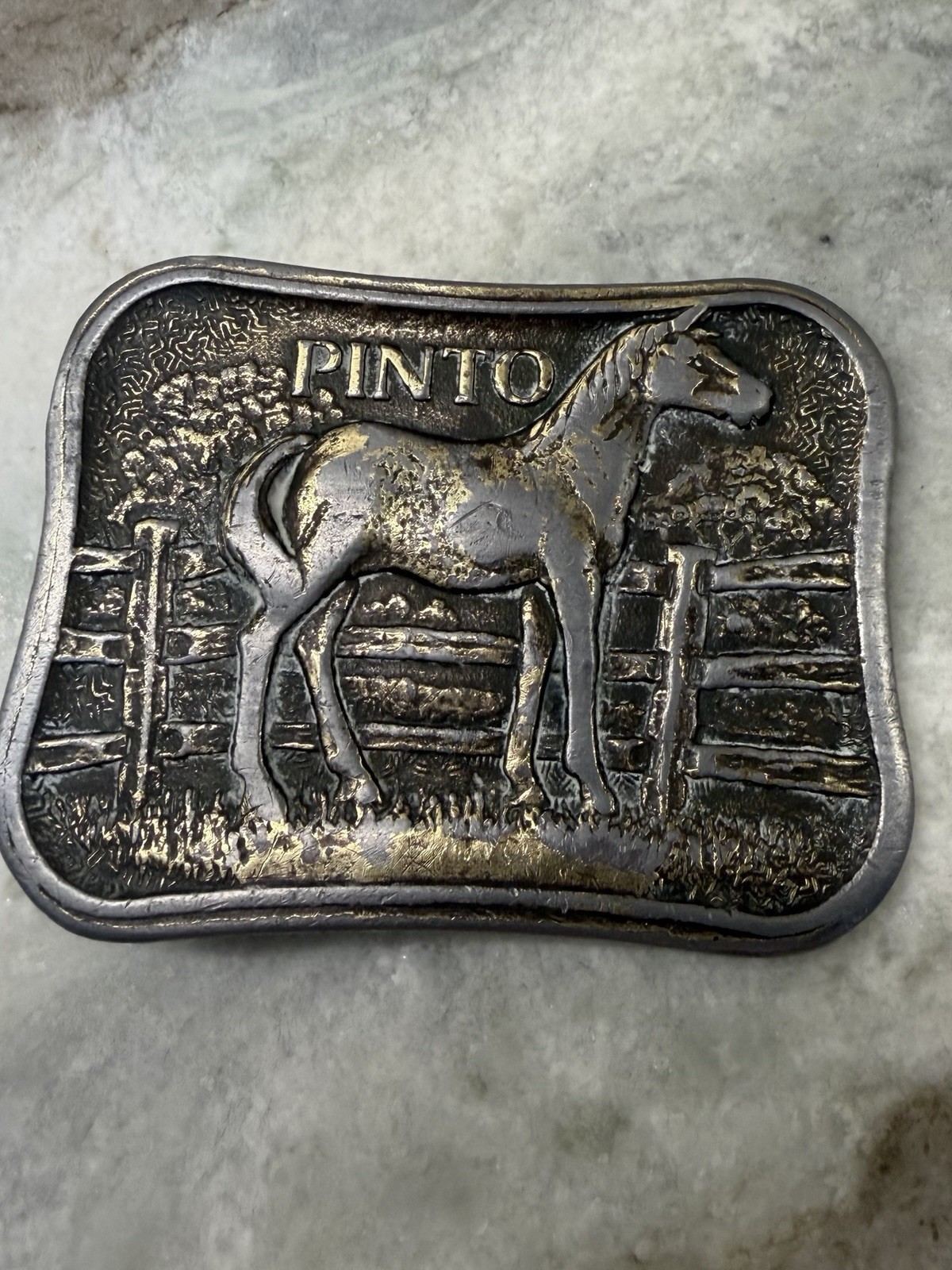 Vintage Pinto Belt Buckle James Lind 1975 Wyoming Studio Art Works Cowboy Heavy